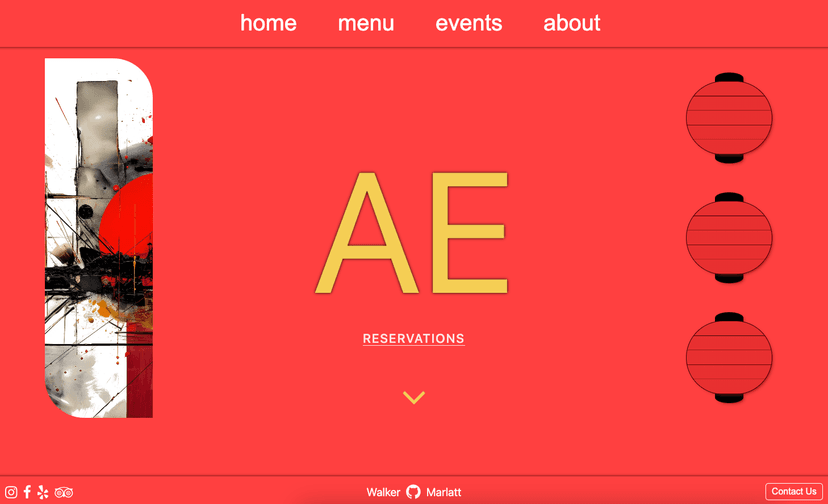 A screenshot of the restaurant homepage